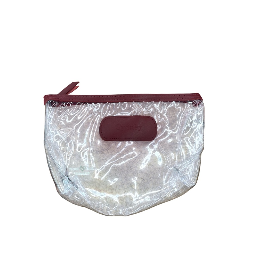 Jon Hart Clear Travel Makeup Pouch Mahogany Leather Trim Sydney Personalized I02
